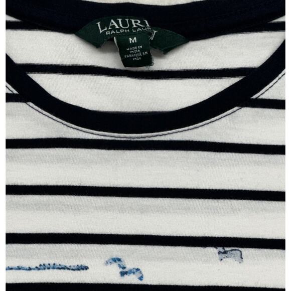 Lauren Ralph Lauren Womens Medium Top Shirt Nautical Stripe Beach Cotton Modal - Picture 2 of 7
